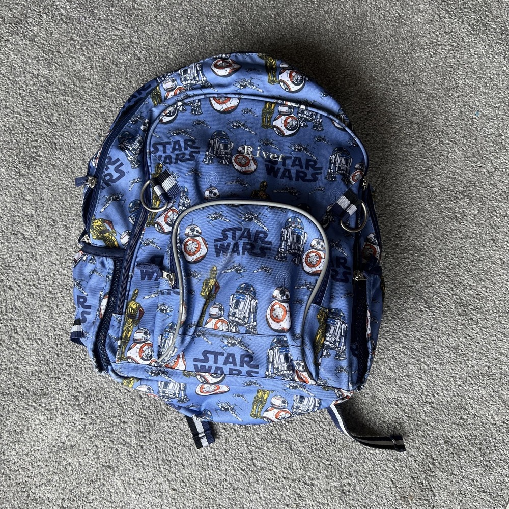 Pottery Barn Kids Star Wars Backpack Blue Droids‎ R2-D2 BB-8 C-3PO Personalized